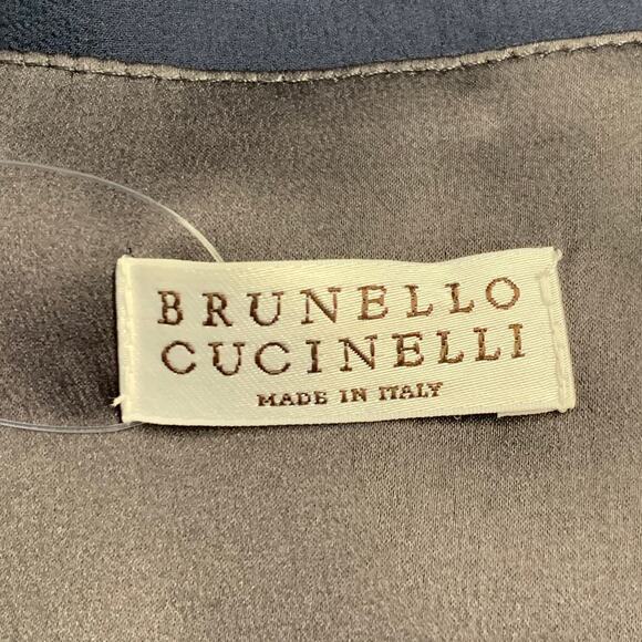 Size S Navy Black Chiffon Two Tone Monili Beading V-Neck Blouse - Picture 8 of 9